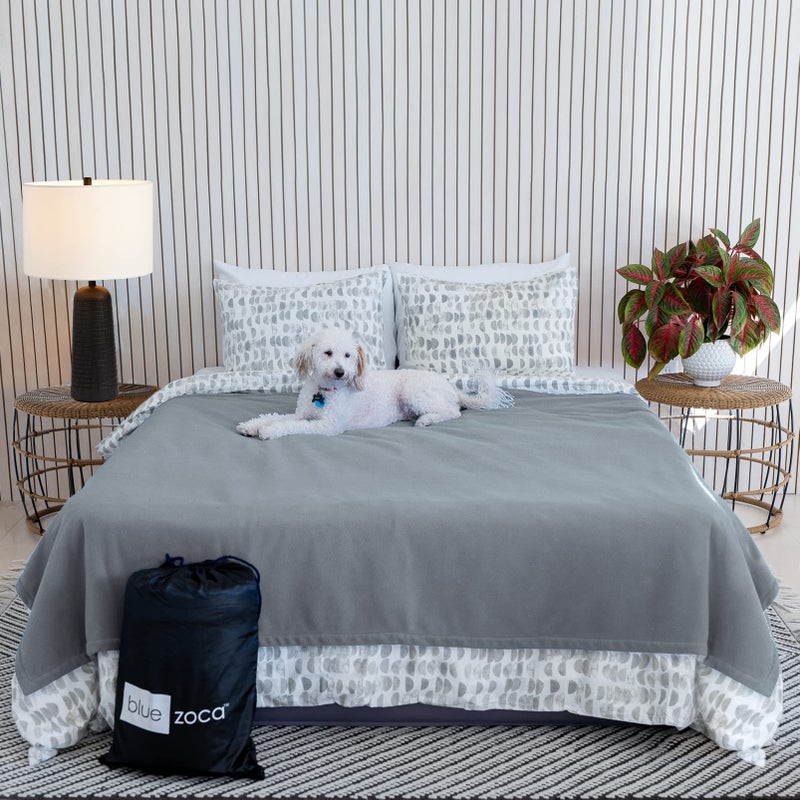 Blue Zoca Waterproof Blanket | Machine Washable Dog Bed Cover | Water Proof Blanket to Protect Your Bed Couch Car from Leaks Spills & Accidents | for Adults Dogs & Pets | Oversized Queen Fit - 65x80in (Gray) - Image 1